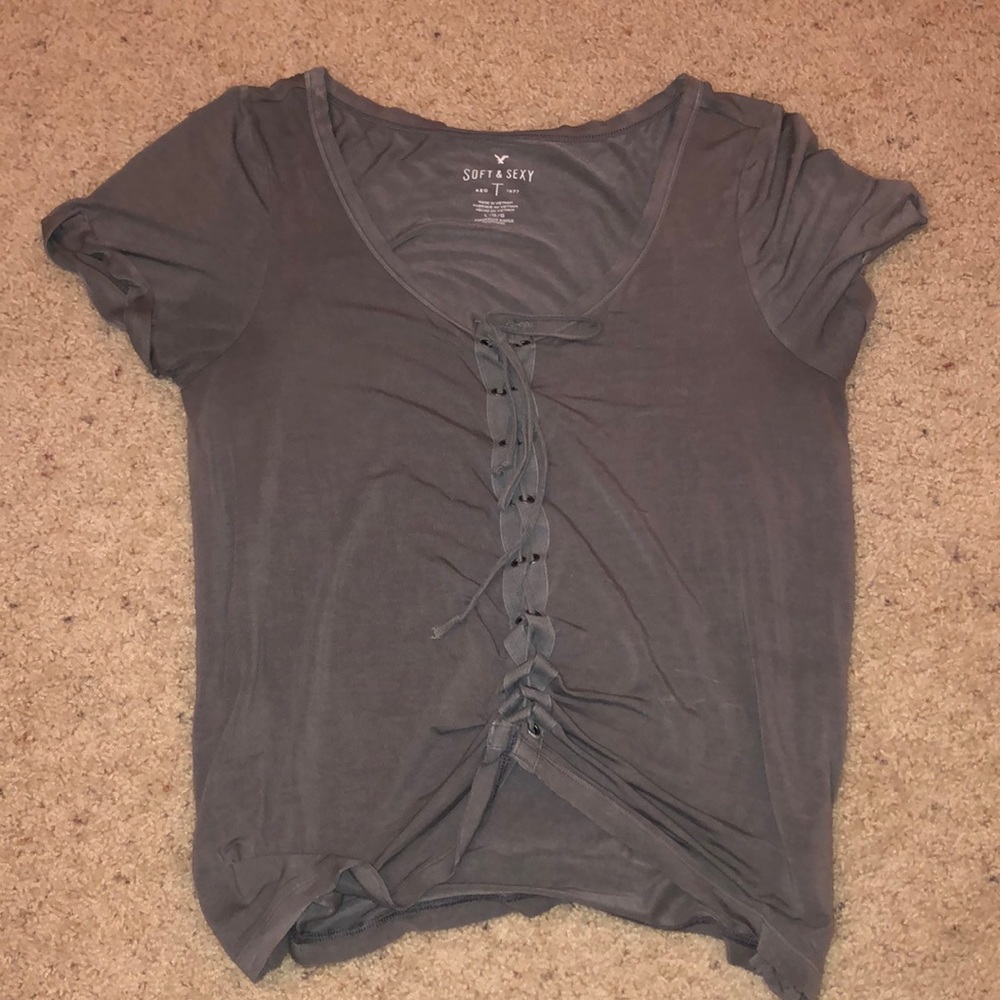Grey Lace up tie top